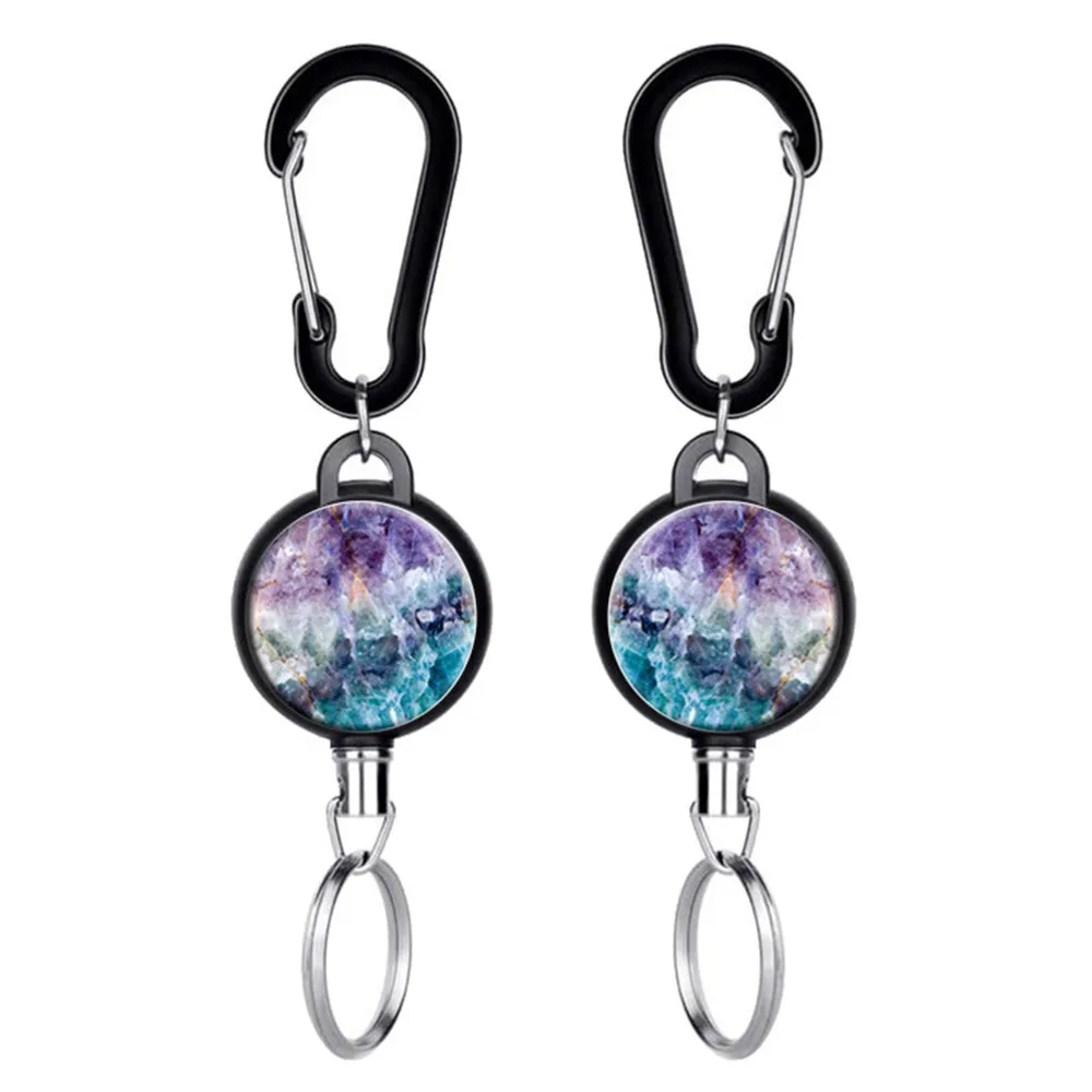 Retro Pattern Retractable Carabiner Keychain Badge Reel Clip Students Doctor ID Card Holder Accessories Easy Pull Button