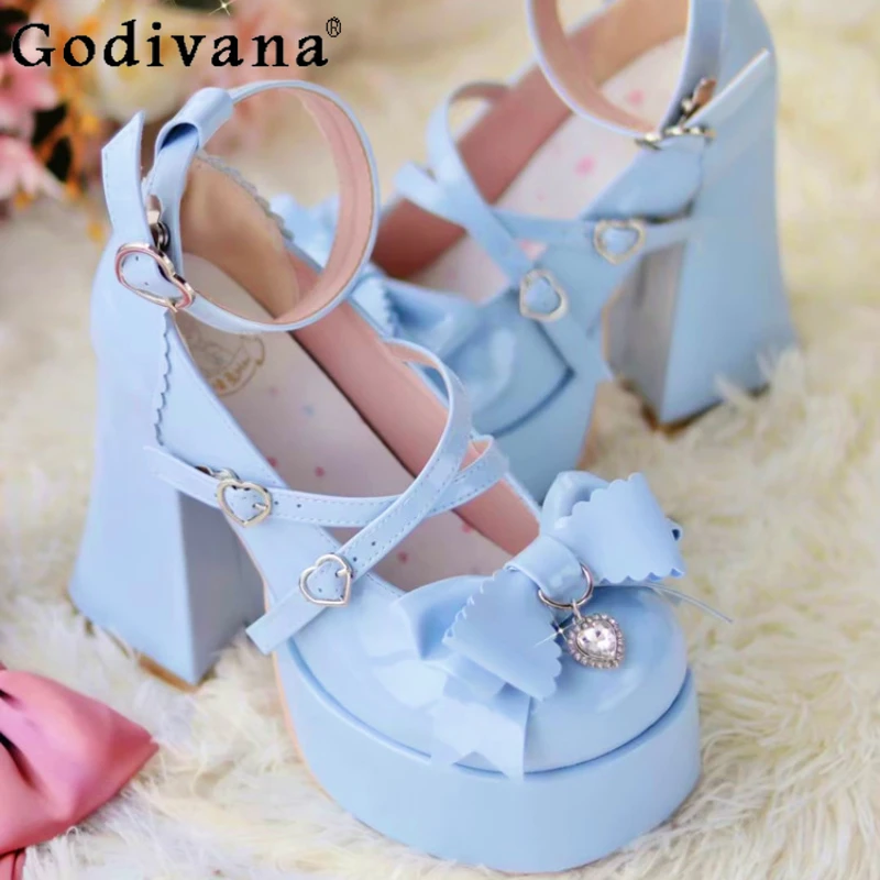 

Summer Sweet Lolita Shoes Japanese Kawaii Round Toe High Heels Female Spring Platform Wedding Pumps Shoes Bride