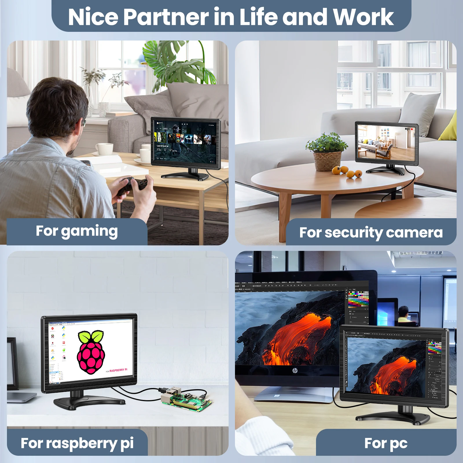 Eyoyo EM12M 12 Inch Small External Monitor for Laptop Security Camera Raspberry pi 1366x768 HD Portable IPS Display With Speaker