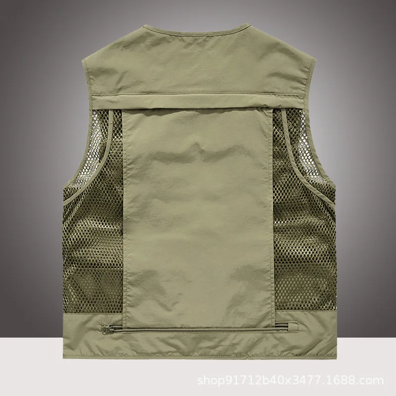 Colete de pesca funcional leve masculino com impressão de logotipo personalizado design de vários bolsos verão ao ar livre