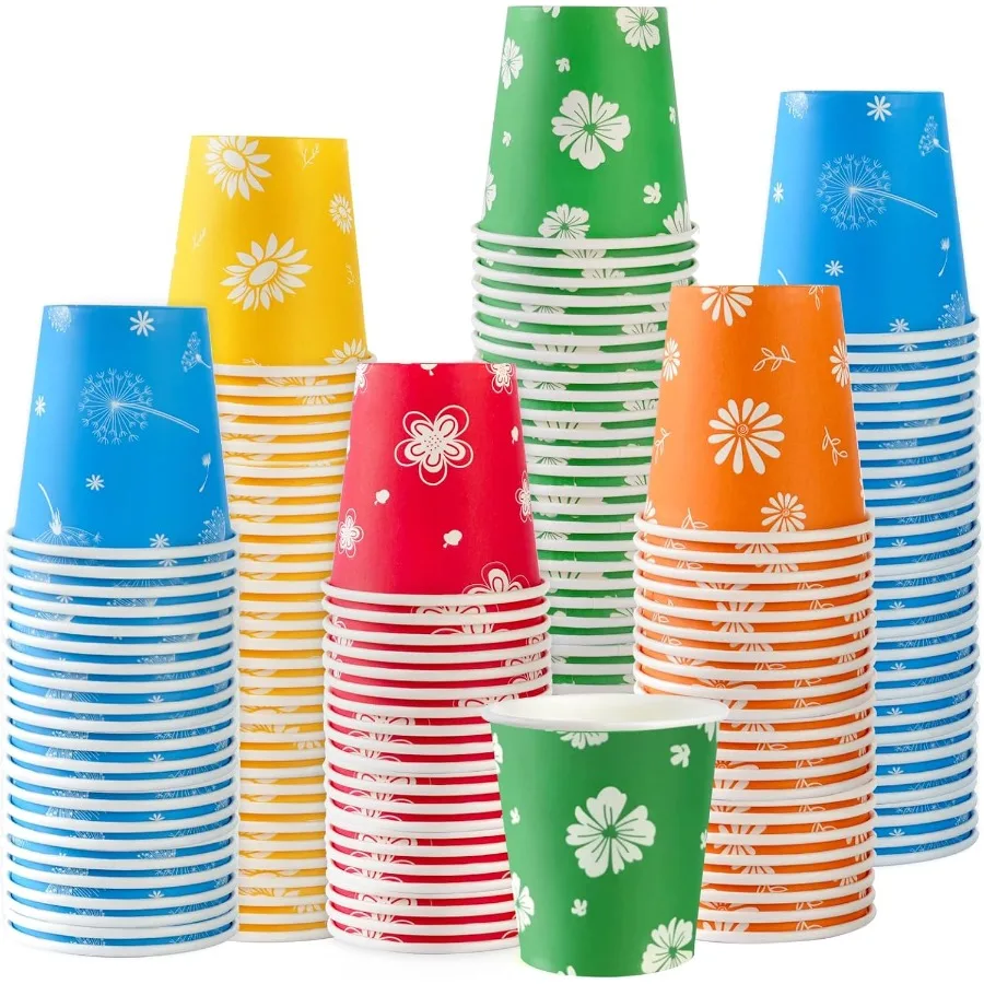 

500 Pack 3oz Disposable Paper Bathroom Cups with Colorful Floral Design for Mouthwash Ideal for Parties Travel Office Use Picni