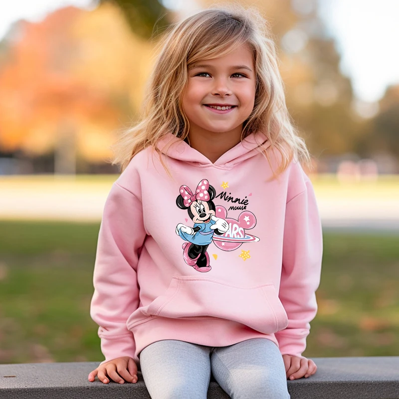 Odzież dziecięca z nadrukiem Mickey i Minnie, dziecięca bluza z kapturem w kolorze różowym oraz aksamitnym swetrem dla dziewczynek