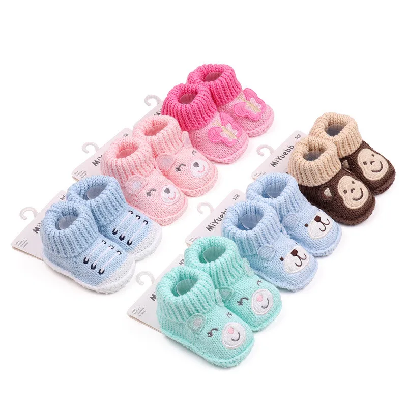 Cute Cartoon Knitting Crochet Baby Booties Newborn Socks Handmade Shoes Infant Warm First Walkers