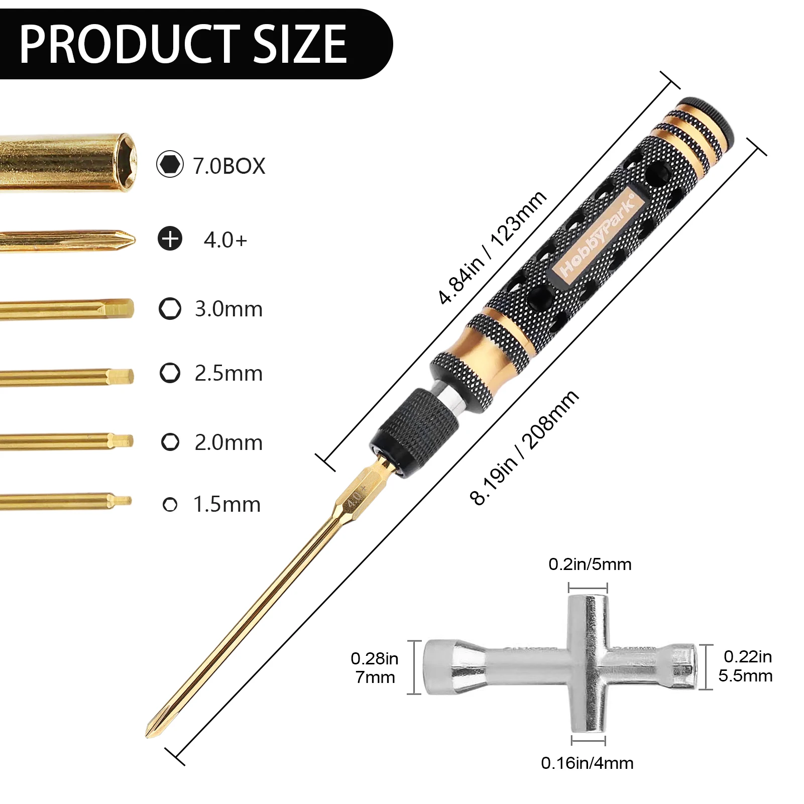 Hobbypark RC Hex Driver Screwdriver Set 1.5/2.0/2.5mm Hex Nut Driver Phillips Bit Wheel Wrench for RC Car Hobby Tool Kit 6 in 1