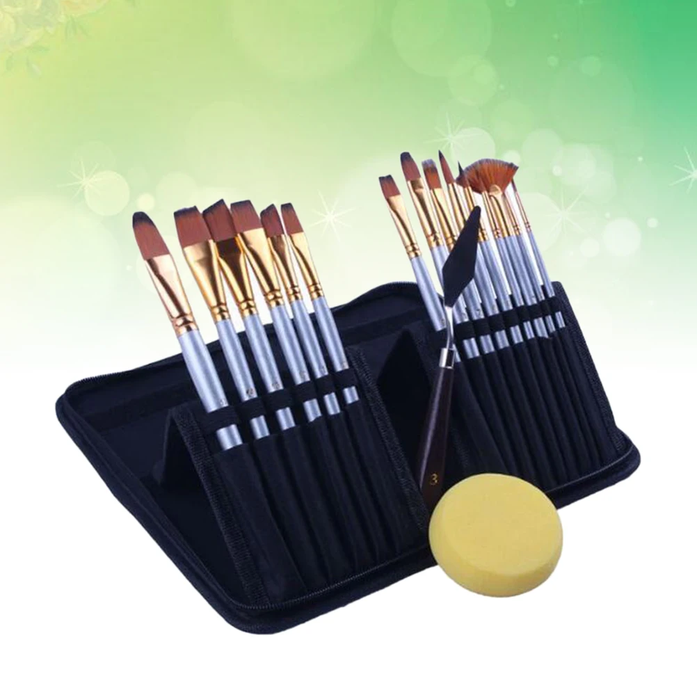 

15pcs Synthetic Hair Paintbrush Sponge Set With Storage Case For Acrylic Oil Watercolor Art Supplies Face Painting Tools
