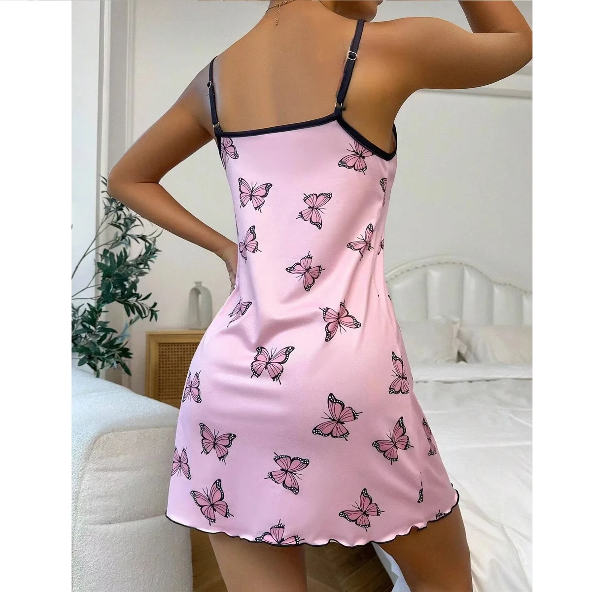 Women Pajamas Nightgowns Nightdress Slip Skirt S M L Butterfly Printing Comfortable Ventilate Casual Fashion Summer