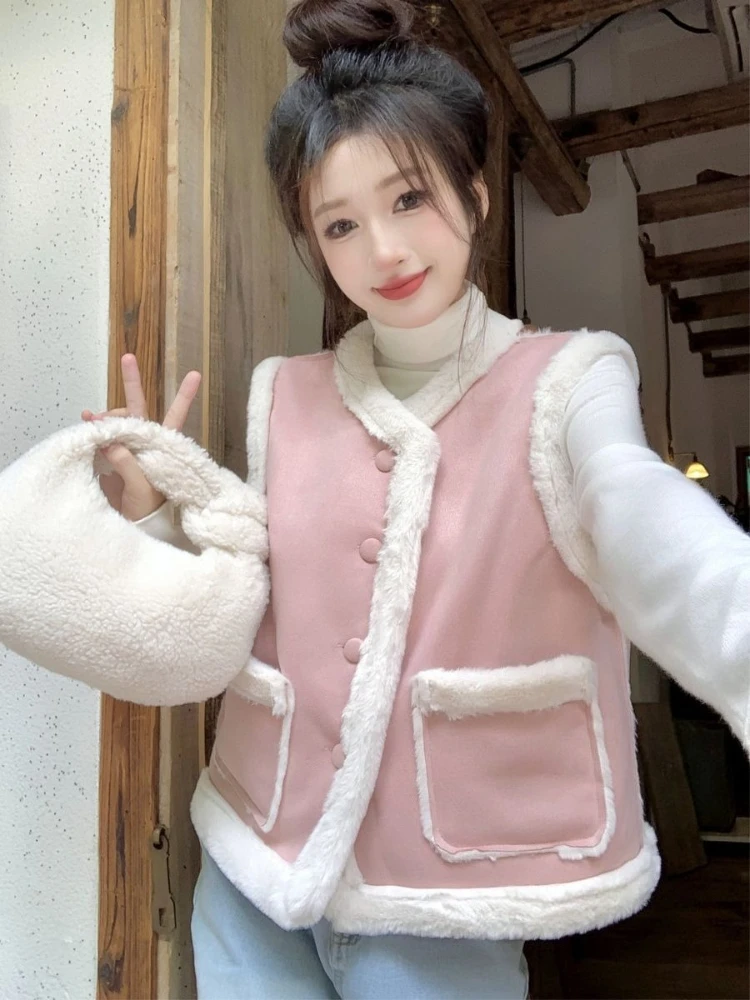 

Женский жилет из овечьей шерсти, Новое поступление 2026, утолщенная теплая стеганая куртка на подкладке из искусственного меха, верхняя одежда на осень-зиму