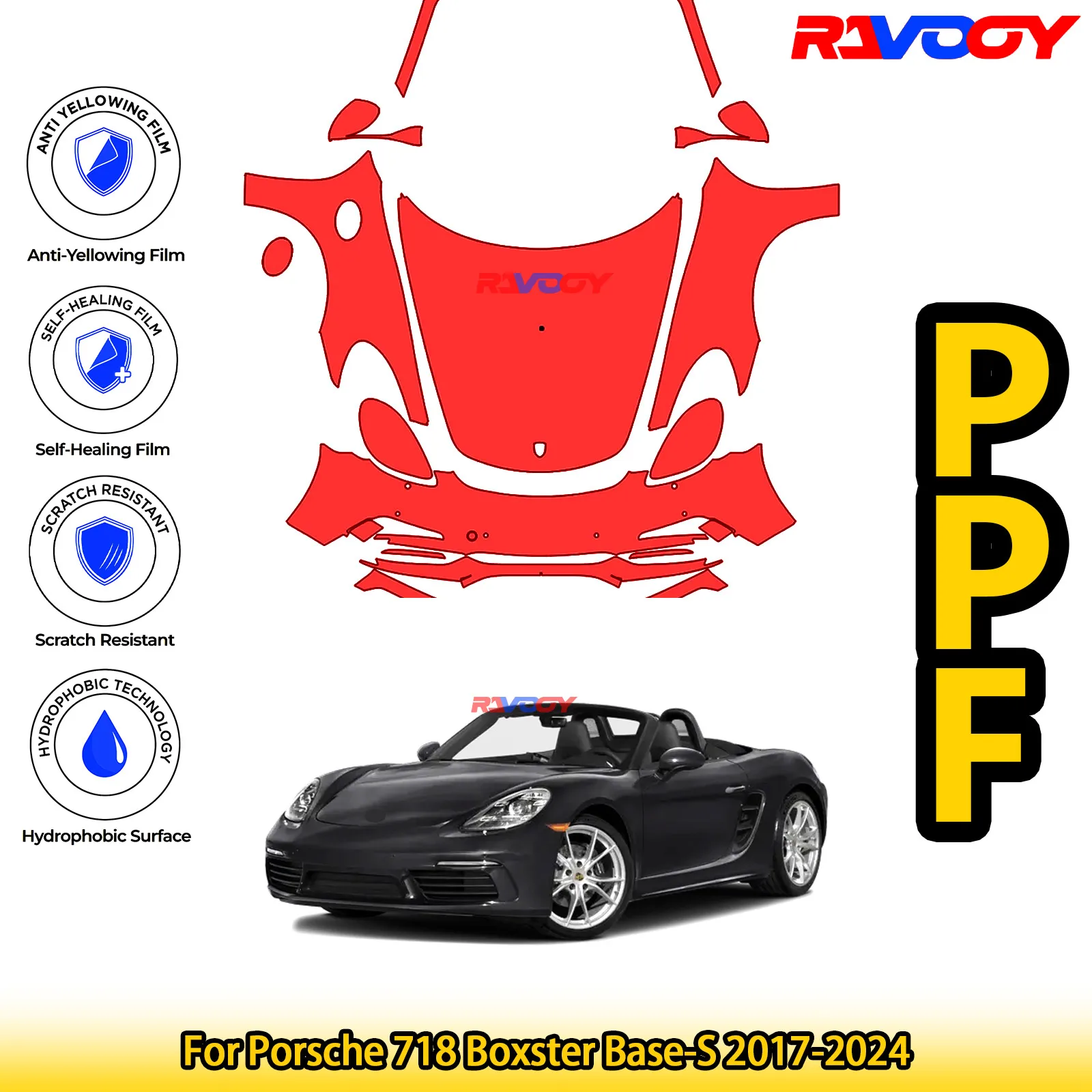 

Для Porsche 718 Boxster Base-S 2017-2024 глянцевая матовая черная предварительно вырезанная передняя PPF комплект защитной пленки для краски