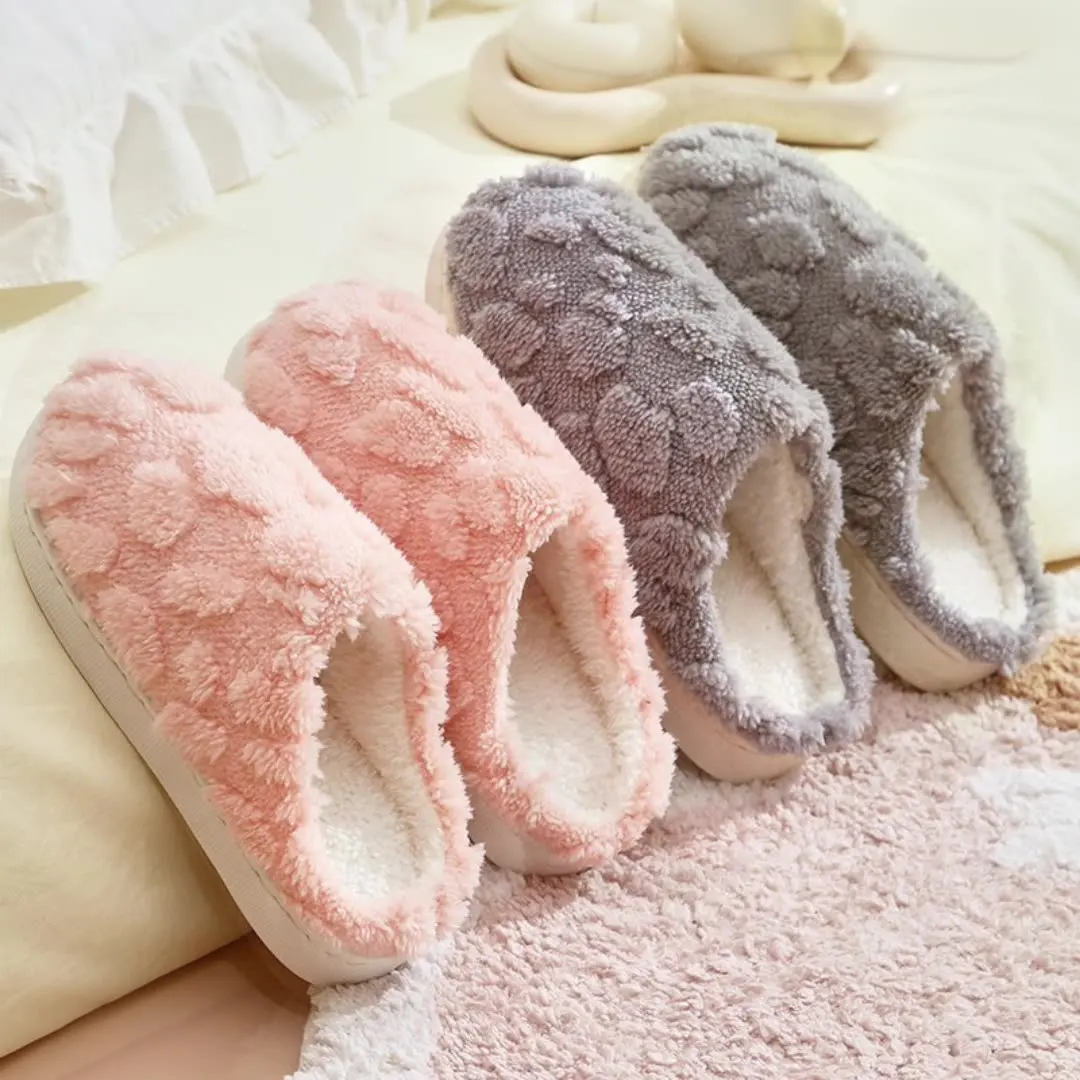 Women Home Slippers Indoor Bedroom Light Couple Cotton Slipper Solid Color Soft Flip Flops Autumn Winter Warm Furry Plush Shoes
