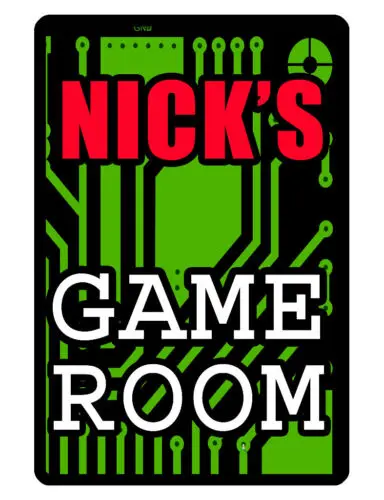 Personalized Game Room Sign Printed with YOUR NAME Hi Gloss Aluminum circuit 264