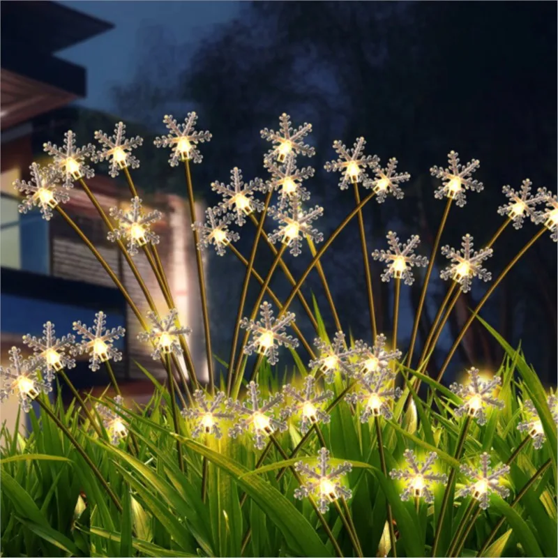 

8 Pack Solar Swaying Garden Lights with Snowflakes Solar Landscape Pathway Stake lights Outdoor Christmas Lights Decor