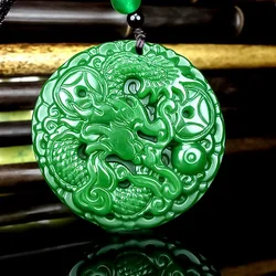 Natural Green Jade Dragon Phoenix Pendant Necklace Charm Jewellery Fashion Accessories Hand-Carved Man Luck Amulet Gifts