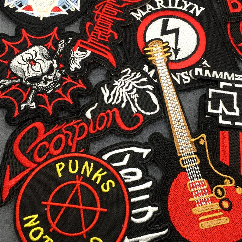 25pcs/lot Punk Rock Patches Iron on Clothes DIY Band Embroidered Patches for Clothing Jacket Jeans Stickers Appliques Stripes