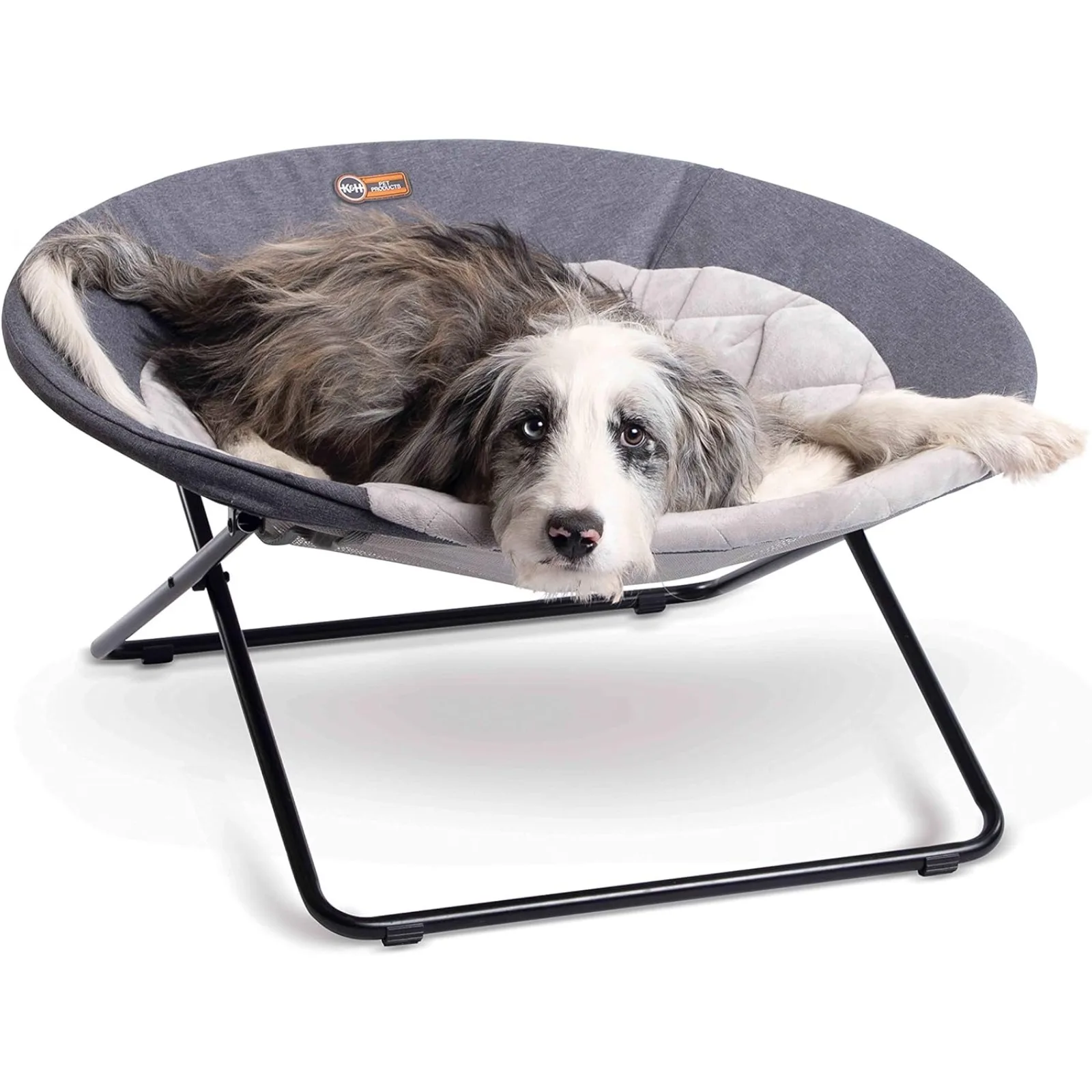 Fur Pocket Lifestyle Store Cozy Cot Elevated Pet Bed, Dish Chair for Dogs and Cats, Machine Washable, Gray, Large 30 Inches