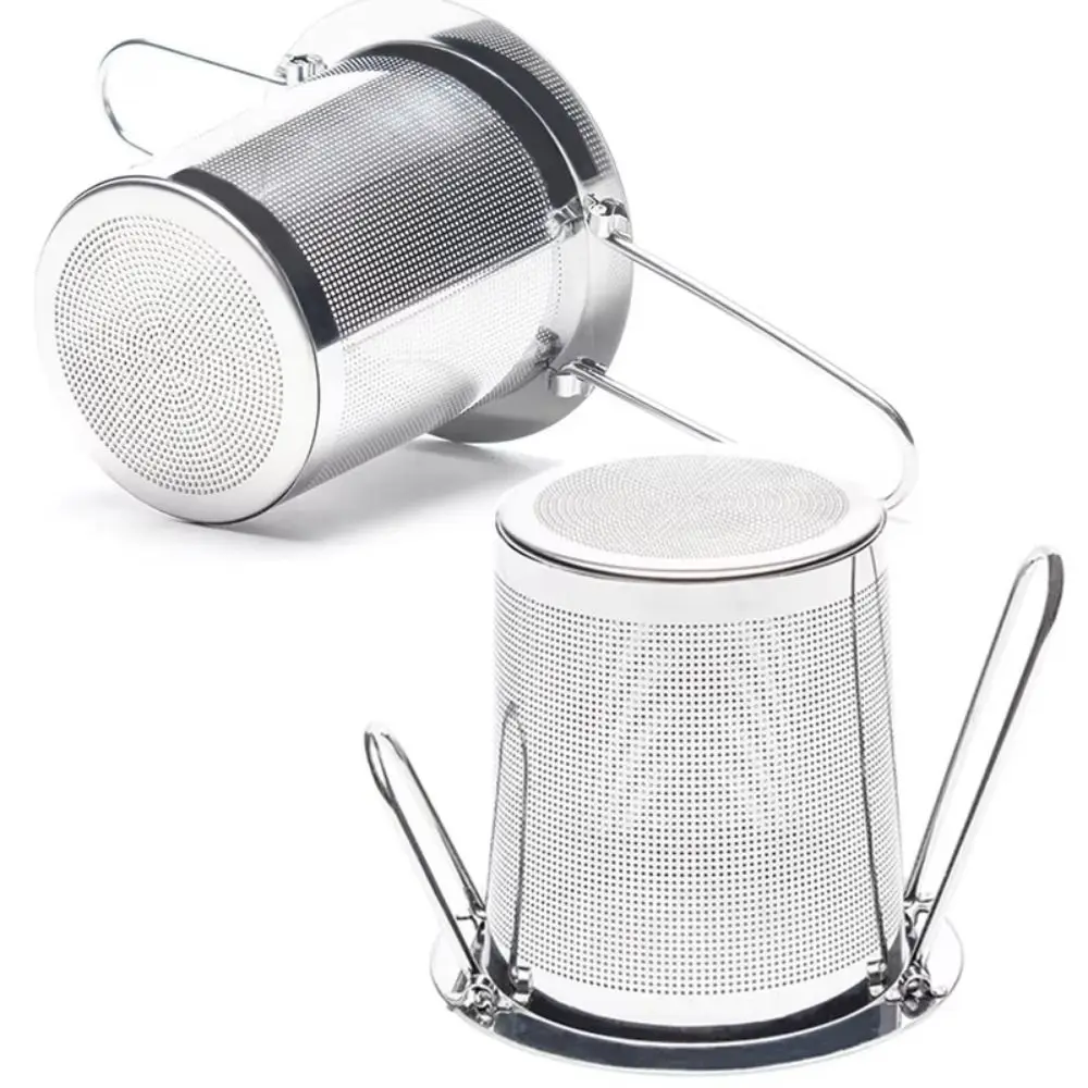 Reusable Hanging Tea Infuser with Lid Fine Mesh Spice Filter Rust-proof Folding Handle Loose Tea Infuser Basket Kitchen