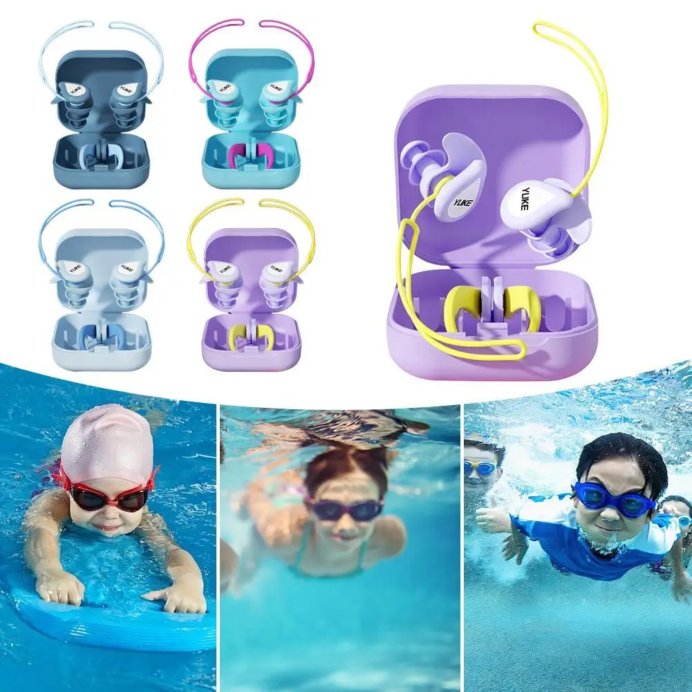 Silicone Ear Plugs Nose Clips With Case Waterproof Reusable Swimming Earplugs Set Prevents Water From Entering Ears And Choking