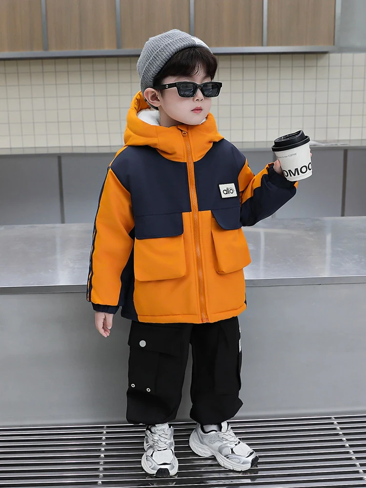 

Thiened Fce Winter Jaet for Boys Trendy Parka Sle Children's Clothing Faionable Youthful Polyester Fabric Long Sle...