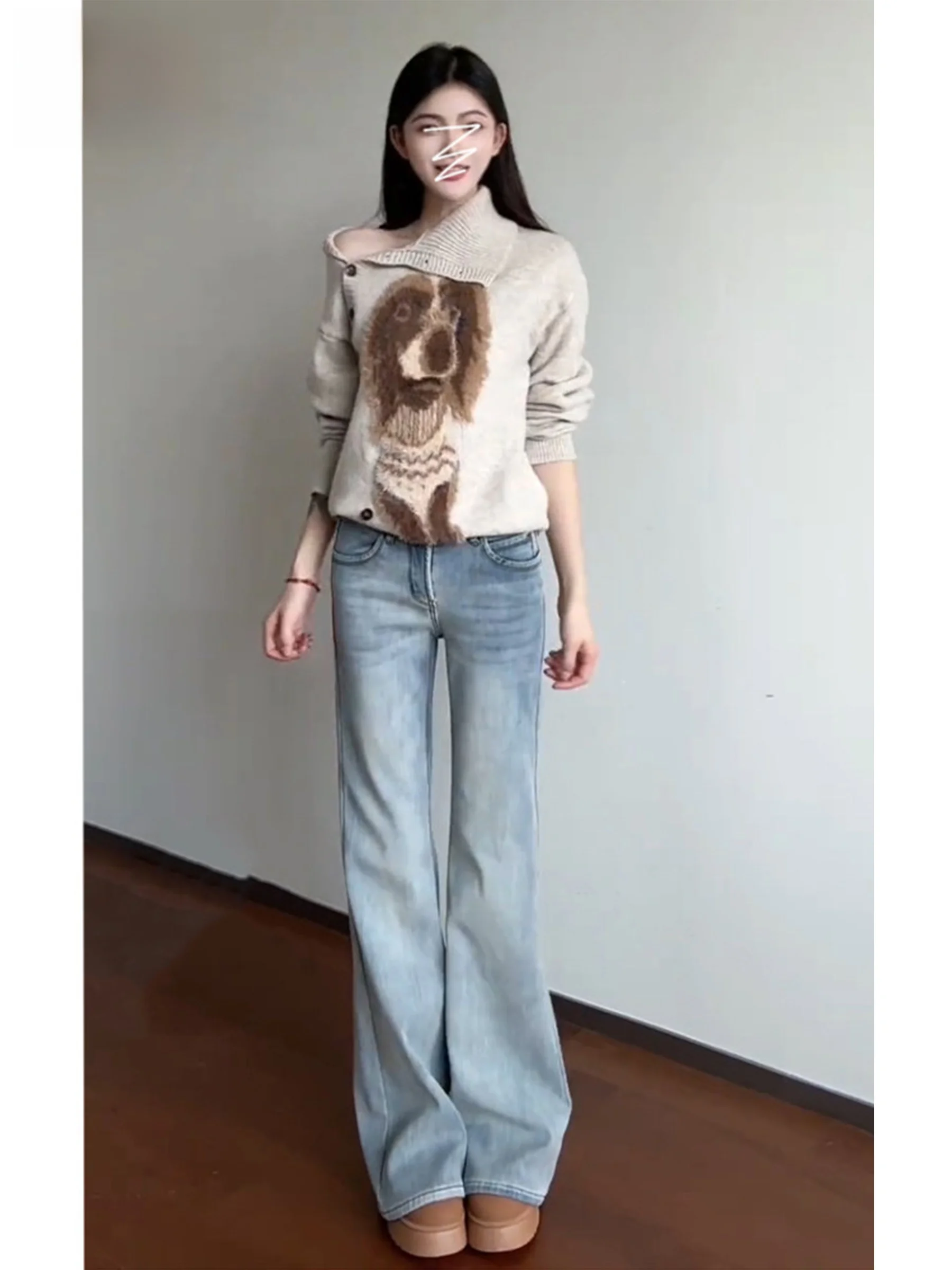 

Low Waist Fleece Lined Bell Bottom Denim Jeans Women's Summer Slim Fit Casual Style American Retro Hot Girl Jeans