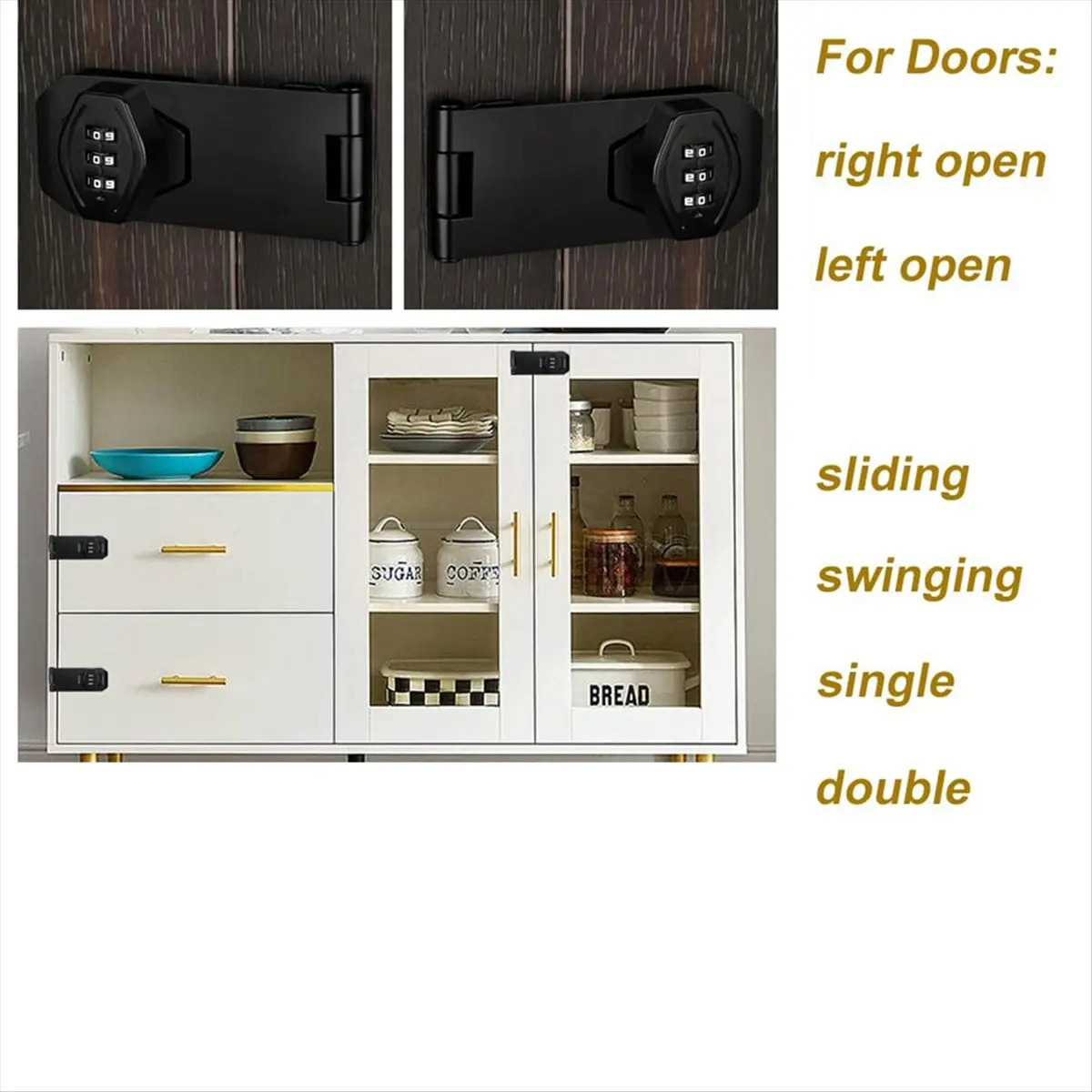 AT16 Cabinet Lock Keyless 3-Digit Password Combination Code Hasp Latch Lock Twist Knob Wooden Drawer Cupboard (Black, 4Inch)