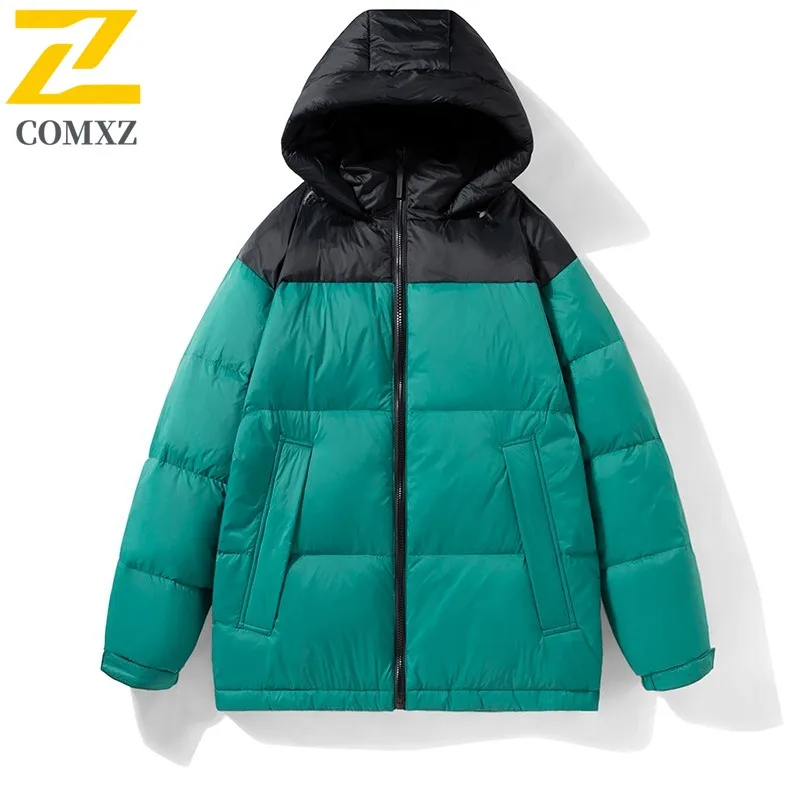 ​COMXZ 2025 Men Puffer Jacket Winter Thermal Windproof Korean Style Loose Fit Streetwear Parka with Detachable Hood​ Coat
