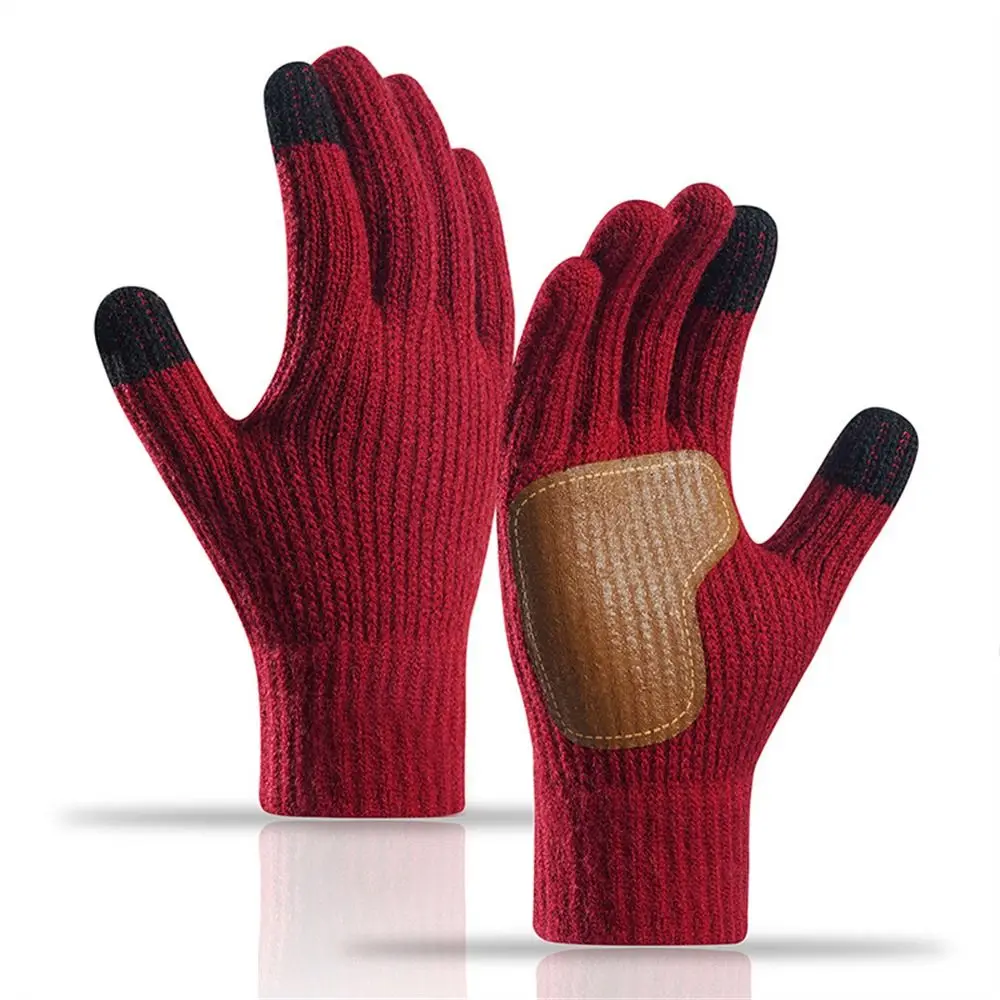 Fashion Knitting Warm Gloves Touch Screen Thicken Knitted Mittens Elastic Solid Color All Finger Gloves for Men