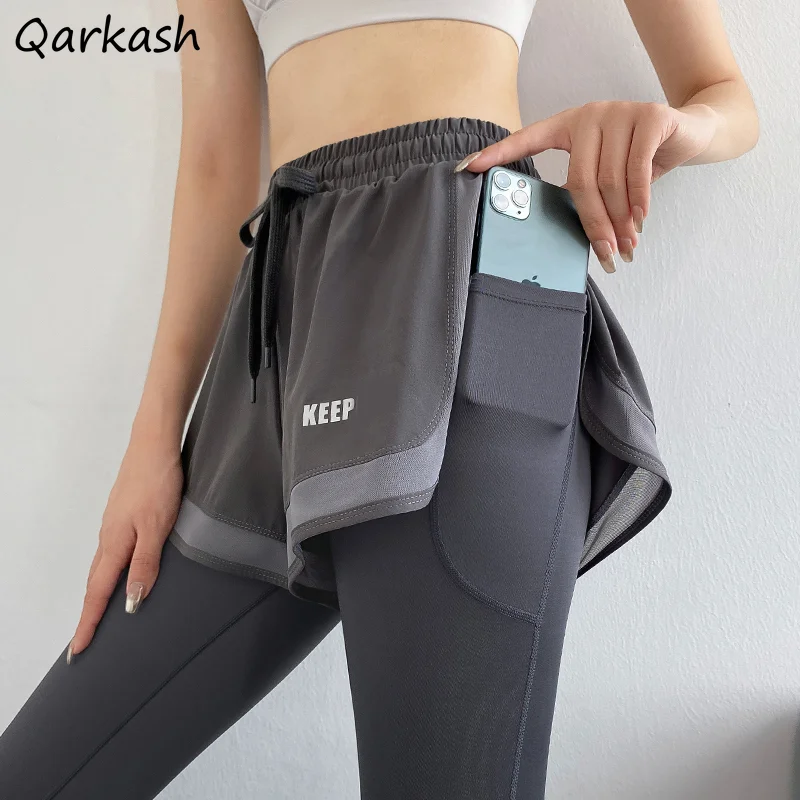 

Yoga Leggings Women High Waist Fake Two Pieces Pockets Skinny Stretchy Gym Workout Sportswear Korean Style Stylish Booty Lifting