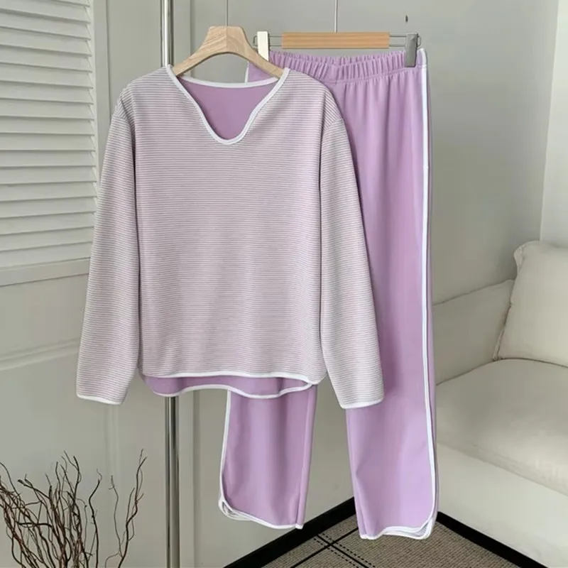

Pijama Feminino, утепленный флисовый комплект с длинными рукавами и брюками, модная полосатая одежда для сна, женские пижамы, осенне-зимняя домашняя одежда