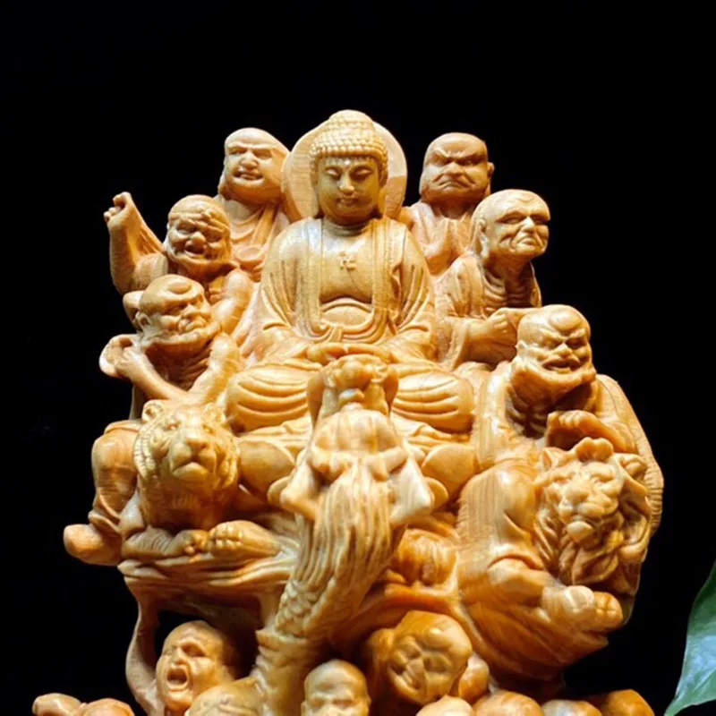 DSA cliff cypress wood carving  statue subduing the dragon and subduing the tiger Venerable character decoration home decoration