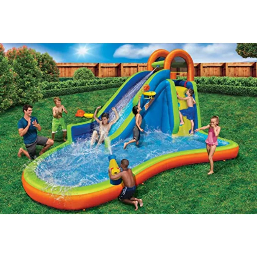 Outdoor backyard water slide splash bounce climbing toy for big blast water park inflatable blue/orange 14 ft 5 in L x 10 ft 7