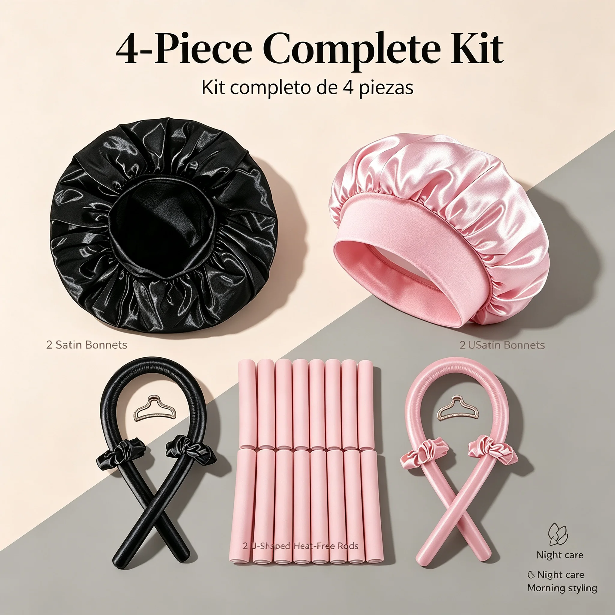 Heat‑Free Hair Curler34‑Piece Kit, Satin Overnight Hair Styling Set With Shape Curling Rods And Satin Bonnets, No Heat Damage Diy Hair Roller Accessories For Sleeping And Home Hairstyle Making