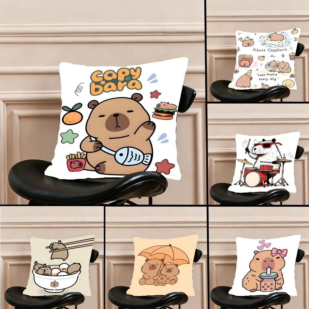 Animal Art Capybara Cushion Cover Warm coral fleece Cute kawaii plush Kawaii mascot throw