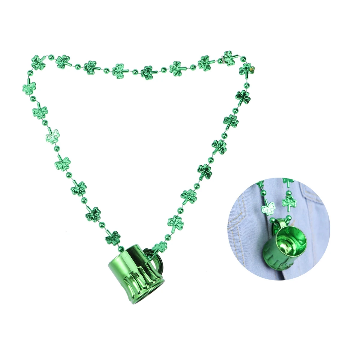 

4pcs Saint Patrick Necklace Plastic Beaded Lucky Clover Durable Fashion- Accessory Concert ParadeDecoration