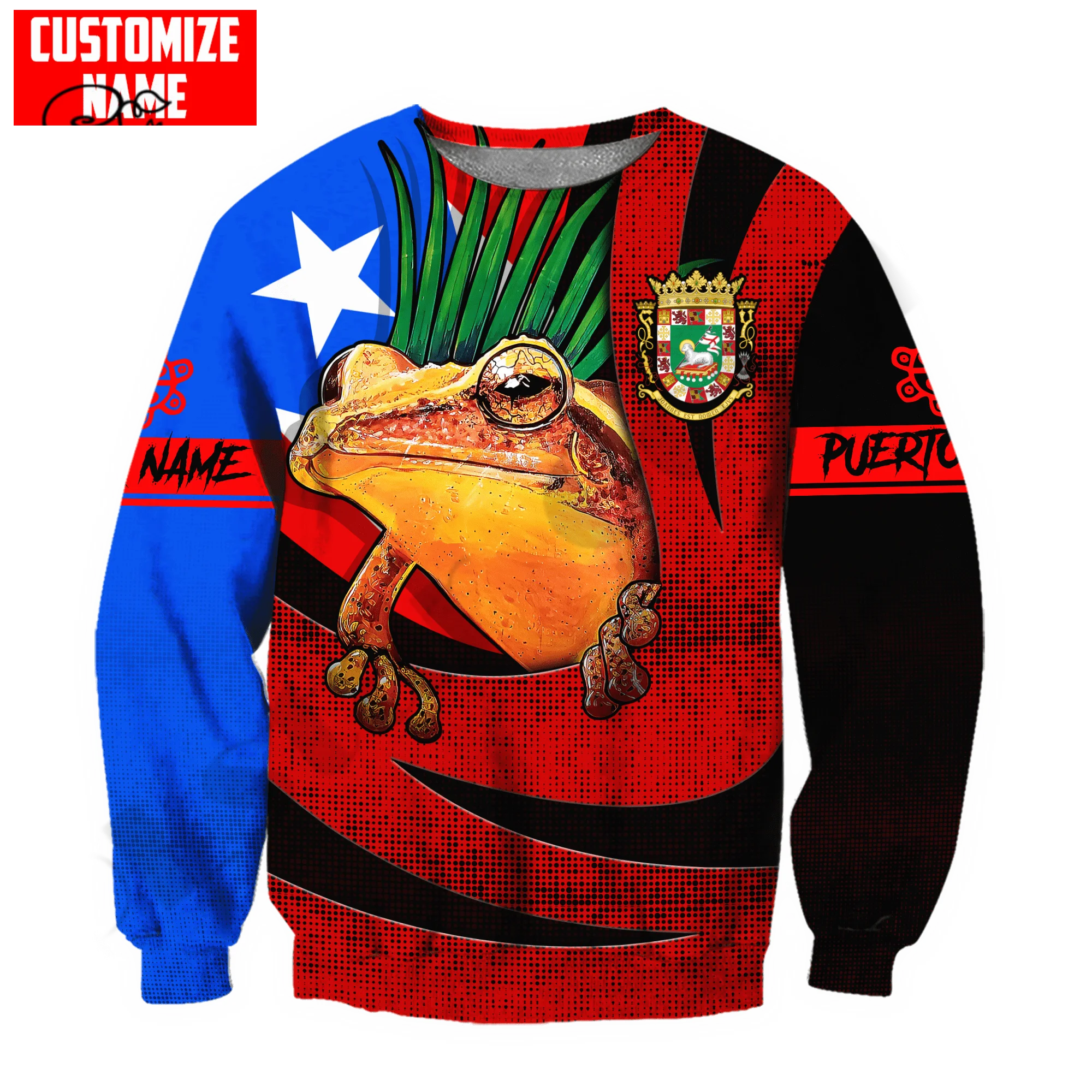 PLstarCosmos 3Dprint Newest Puerto Rican Taino Custom Name Coqui Frog Art Harajuku Causal Unique Unisex Hoodies/Sweatshirt/Zip 2