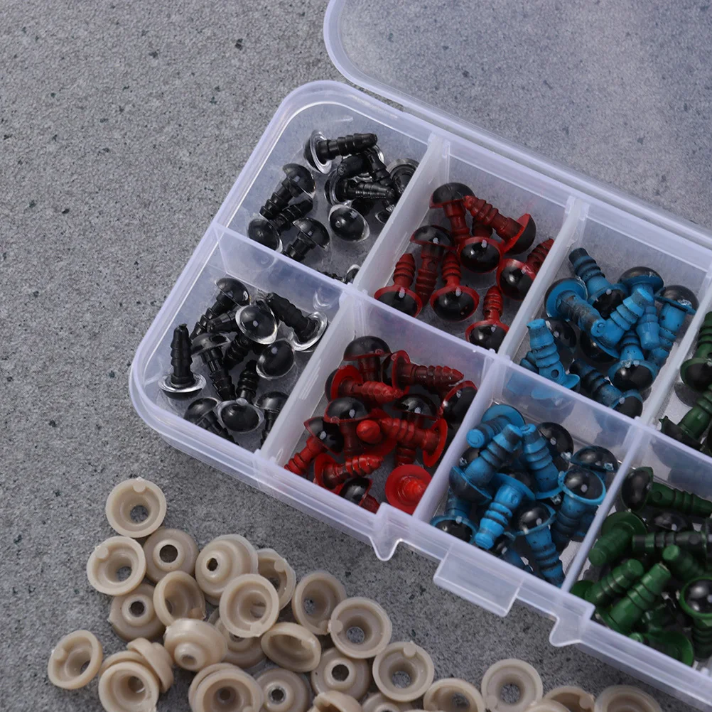 

100Pcs Plastic Eyes and Gasket Set 12mm Safety Eyes for Puppet Bear Making 5 Colors Transparent Red Blue Green Gold