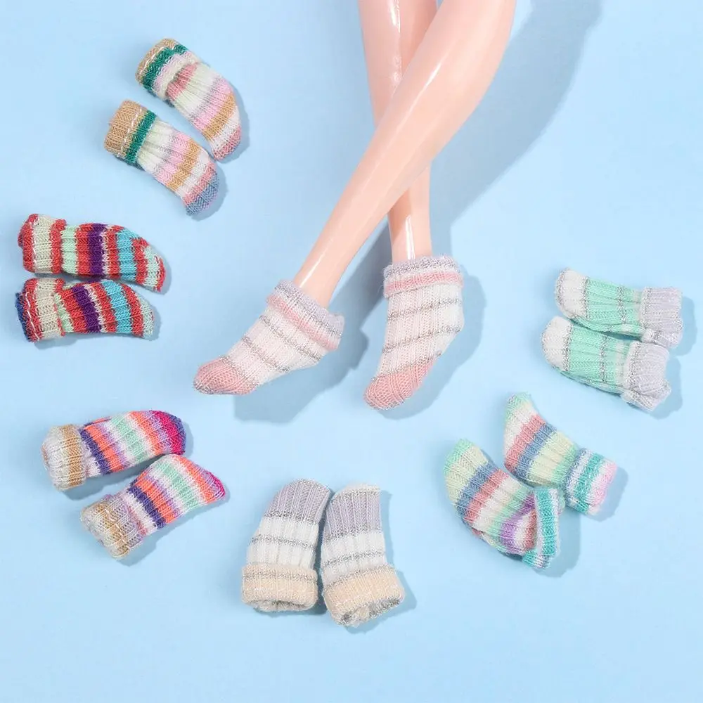 1 Pair Cotton Knitted Stripe Doll Socks Ob11 Doll Stocking Clothes Accessories Fashion Doll Socks Decoration for Idol Dolls