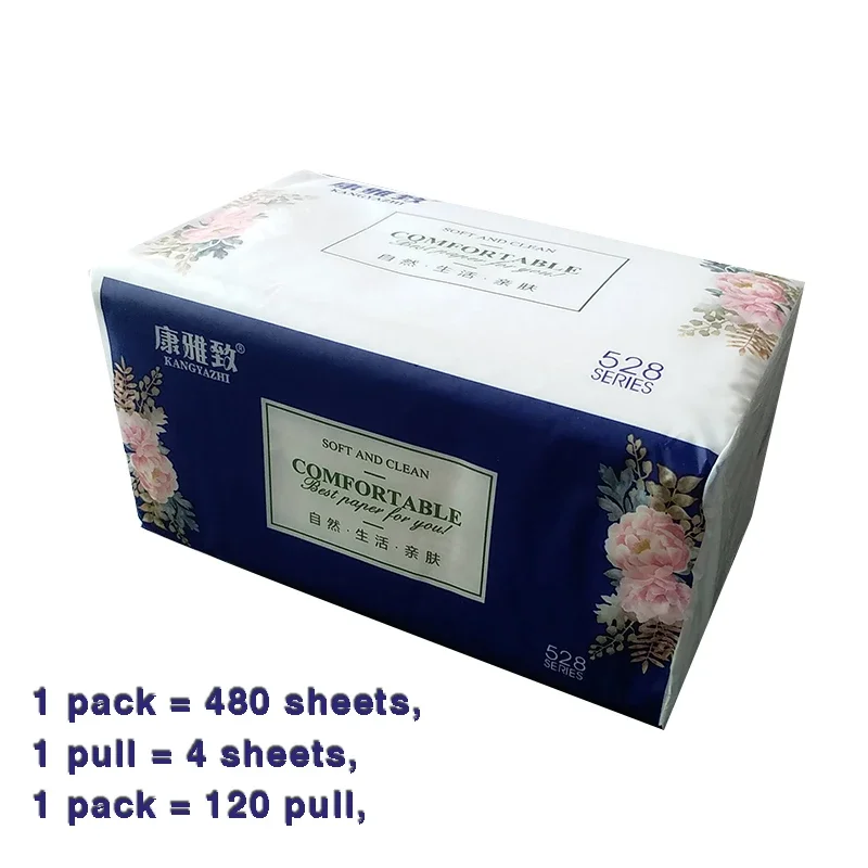 1pack/480 ply Paper towels virgin wood pulp paper 4 ply thickened napkins facial tissue factory wholesale Environmental friendly