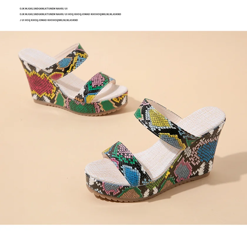 Heeled Sandals Summer Snake Pattern Elegant Woman Shoes Platform Wedge Designer Luxury Heels Comfortable Women\'s Fashion Sandal