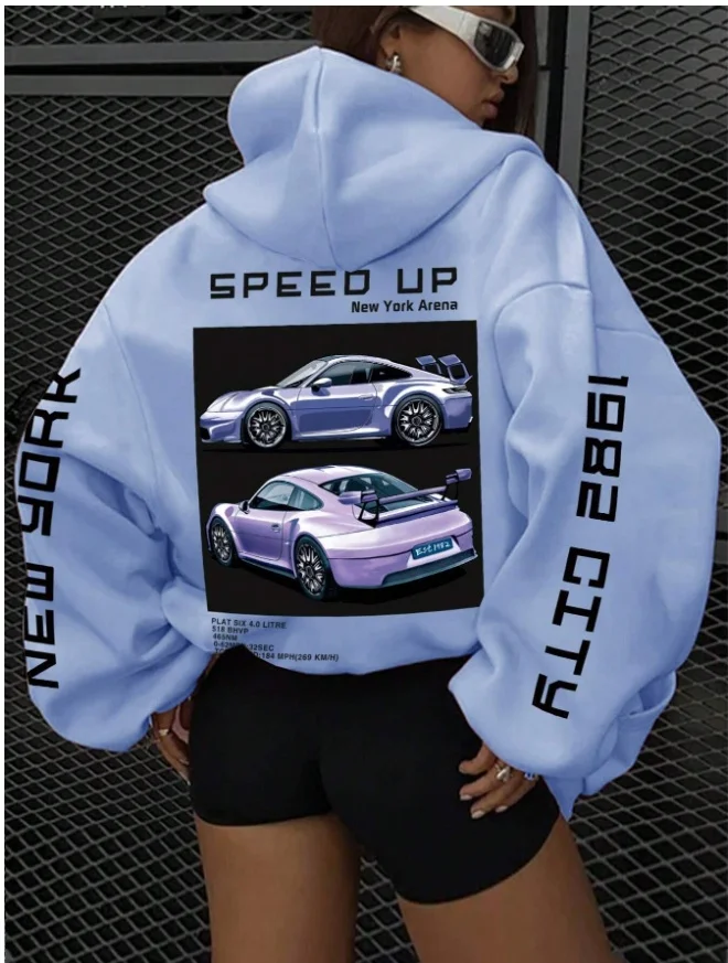 

Новая осенне-зимняя толстовка с капюшоном Y2K American Street Ins Car Lazy Casual Style, объемный женский топ с 3D принтом для взрослых и детей