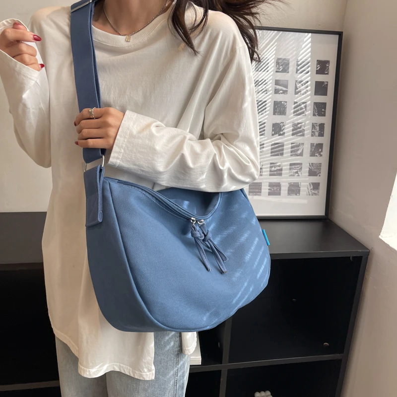 Large Capacity Tote Bag Handbags Simple Canvas Crossbody Bags Girls Student Cross-body Schoolbag Solid Shoulder Bag Female Sac