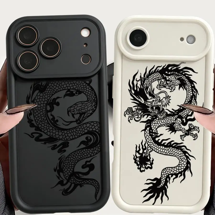 Phone Cover Case for iPhone 17 Pro Max 17e 16 12 Pro 14 Air 11 15 Plus 13 Black Line Dragon Snake view 2
