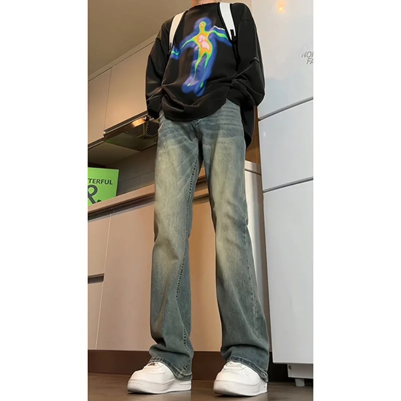 Primavera e outono versátil retrô azul micro lanka jeans