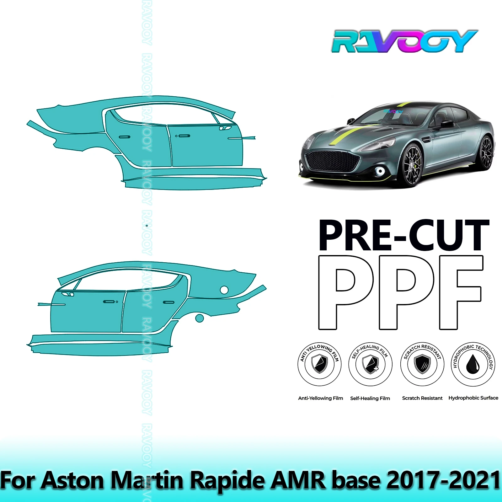

For Aston Martin Rapide AMR base 2017-2021 8.5mil Clear Matte Pre-Cut PPF Door & A/B Pillar Kit TPU Paint Protection Film Set
