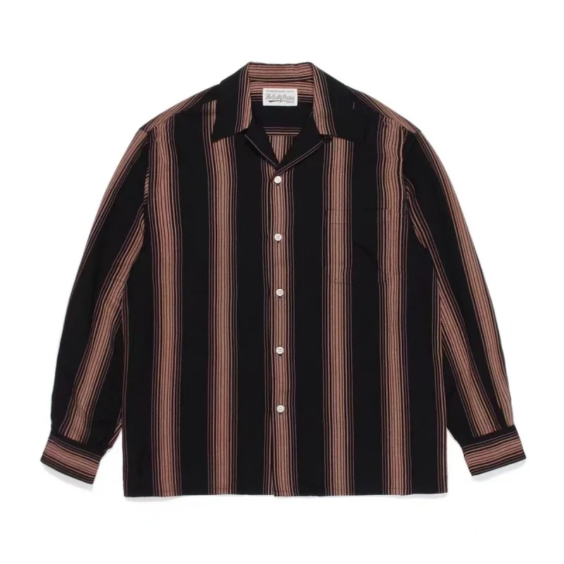 Full range Stripes WACKO MARIA Fashion Shirts Autumn Winter Vintage Cardigan Cuban Neck Mens Shirts Tops