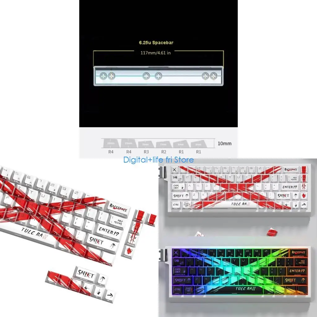 

E06D 74Key Side Print Translucents Keycaps Original Profile Objection Sustained Theme Backlit Keycap for Mechanical Keyboards
