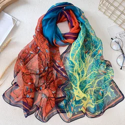 Bicolor Tree Women Elegant Solid Chiffon Georgette Bandana Scarf Summer Beach Sunscreen Thin Hijab Beautiful