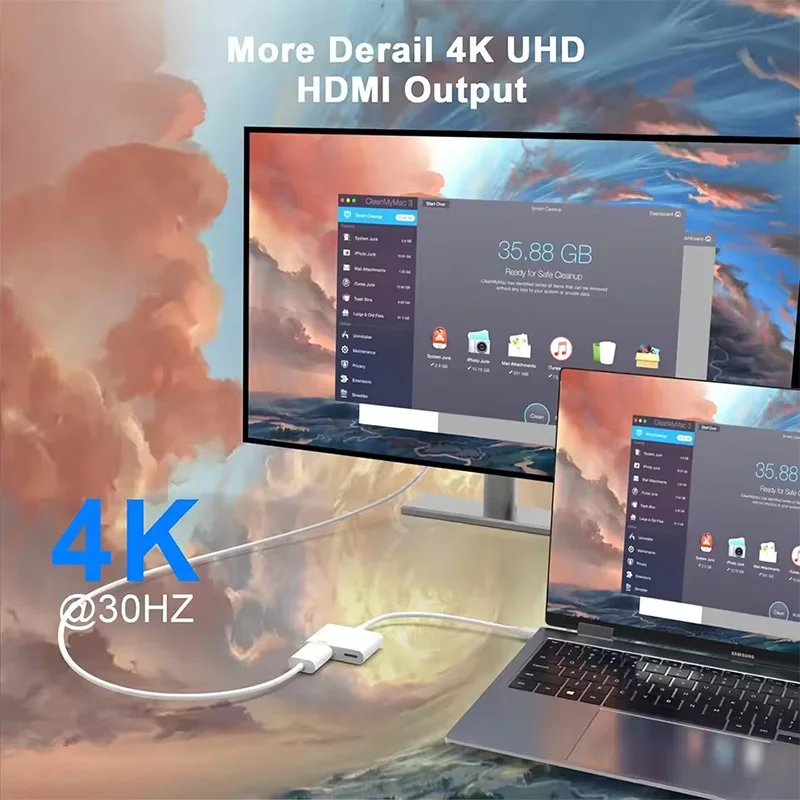 2-IN-1 USB C L إلى HDMI محول آيفون 15 برو نوع C الرقمية AV محول 4K مزامنة موصل الشاشة آيفون إلى HDTV العارض