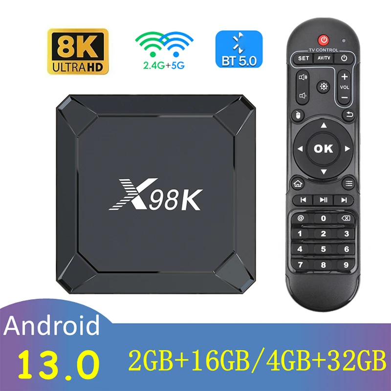 

2025 Latest X98K Android 13 RK3528 4K@60fps Smart TV Box 2G 16G 2.4G 5G Dua WIFI BT 5.0 4GB 32GB Wifi 6 Set-top Box X98K