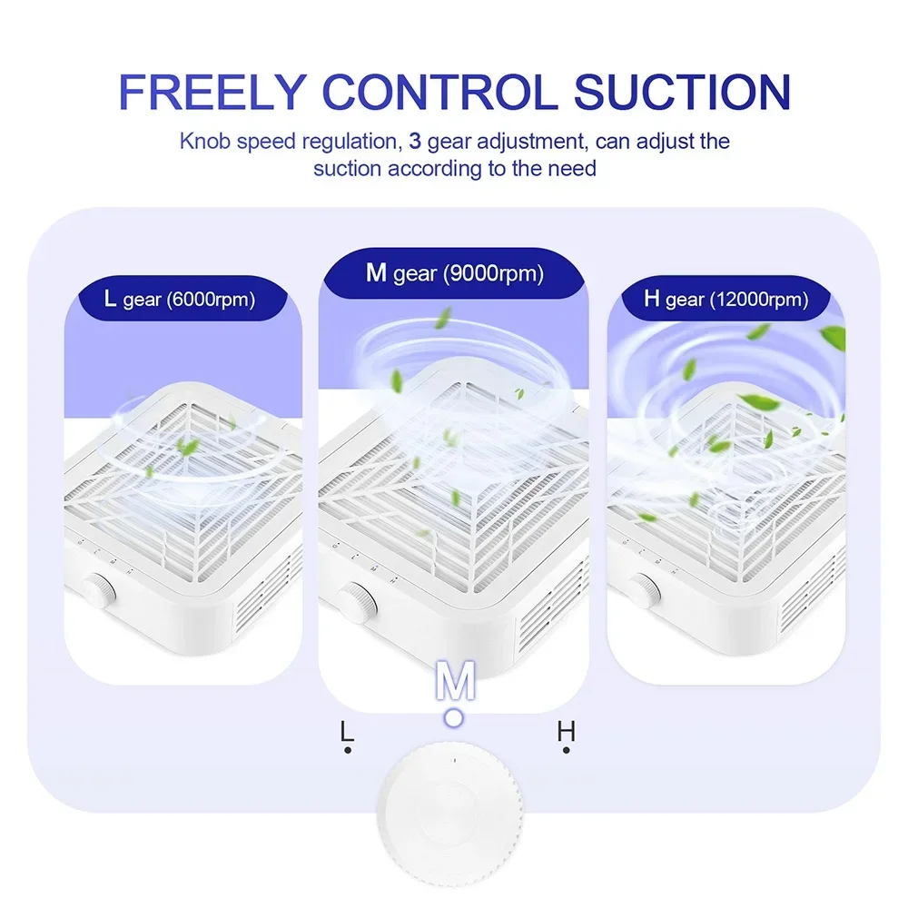 Colector de polvo de uñas súper succión de 120W, potente Extractor de polvo de uñas sin escobillas, ventilador para manicura, aspiradora con 2 filtros