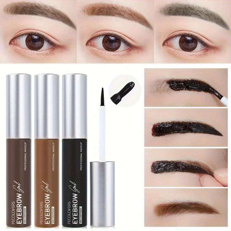 Peel-Off Eyebrow Tattoo Gel Semi-Permanent Anti-Smudge Brow Tint Cream Eye Makeup Easy Application, Natural Look - Black/Brown