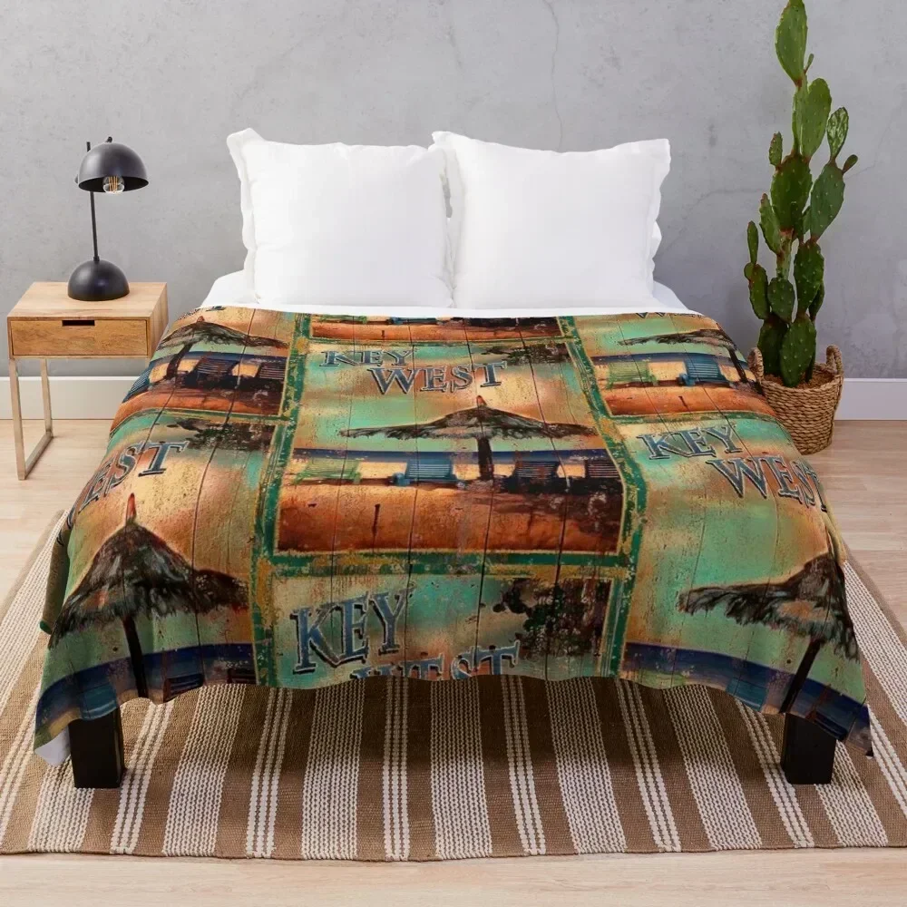 KEY WEST FLORIDA VINTAGE SIGN Throw Blanket Wrinkle Resistant Lightweight Blanket